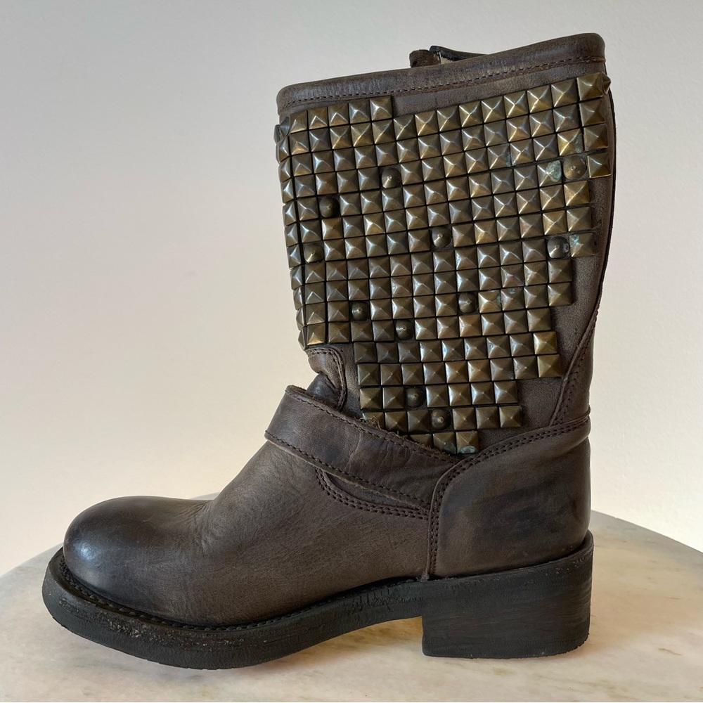 Ash Studded Engineer Moto Boot in Distressed Brown Leather, Size 6 - Picture 8 of 14